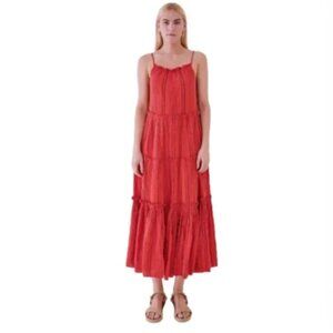 NWT Sundry Stripe Cotton Gauze Maxi Dress Womens 1 Small Red Sleeveless NEW
